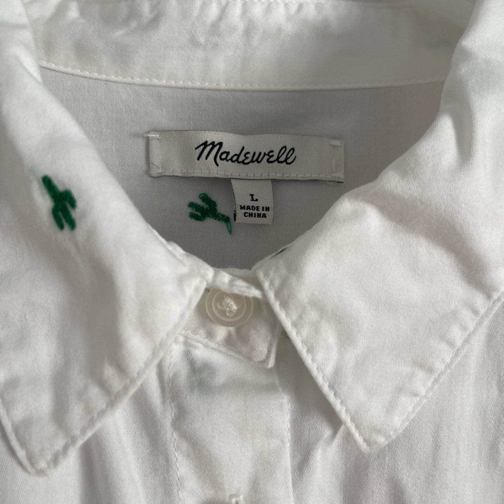 Madewell White Button-Up Shirt with Green Embroidery - Picture 6 of 6